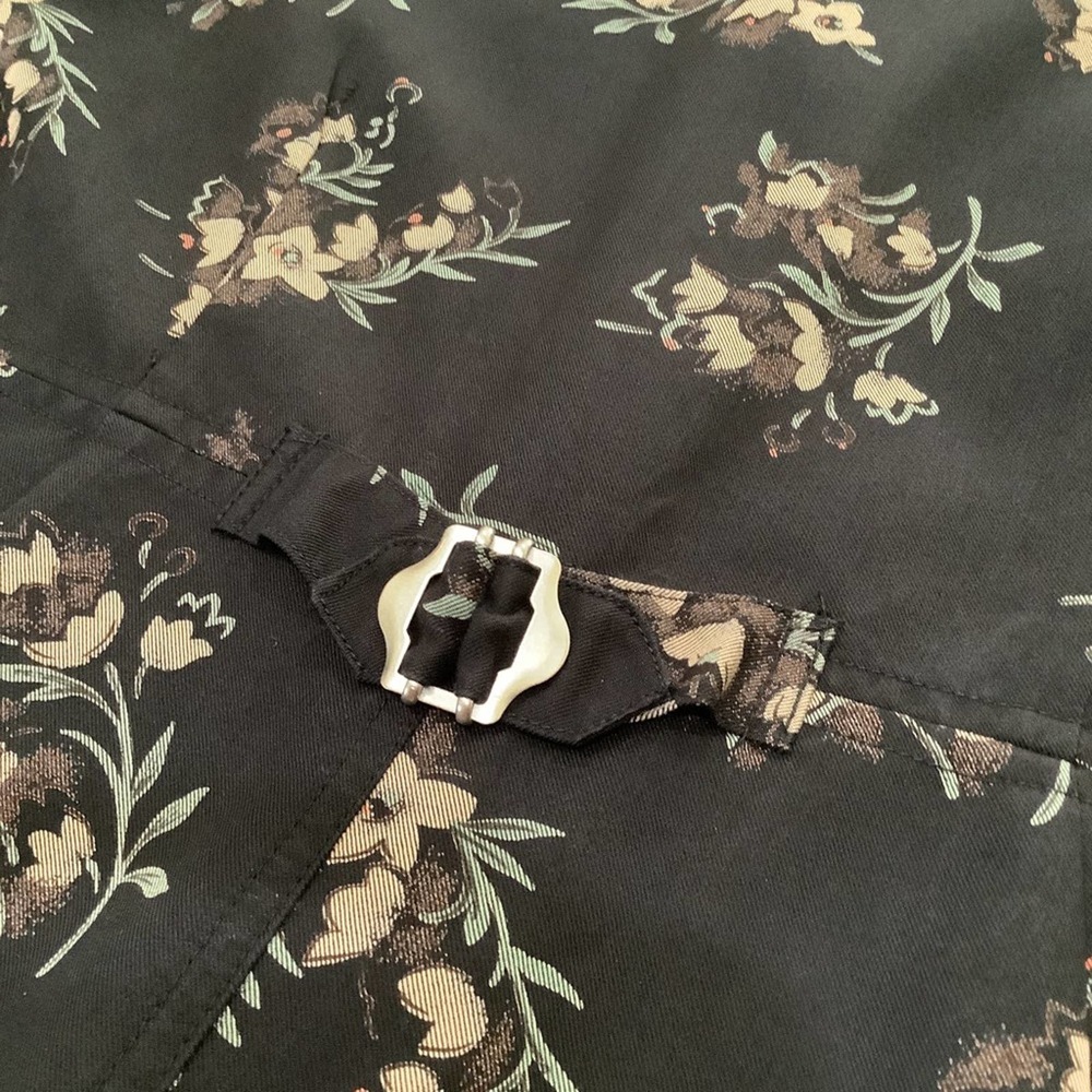Vintage Sleeveless Long Button Front Floral Print Safari Dress Rayon Buckle Back - Picture 13 of 16